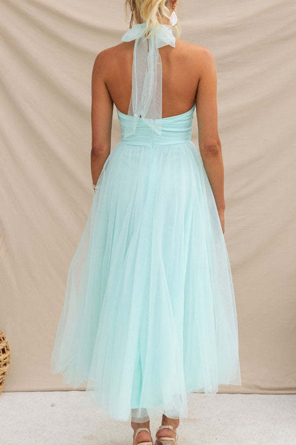 Sarah Elegant Tulle Gathered Detail Halter Dress