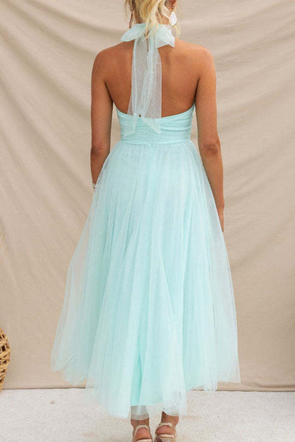 Sarah Elegant Tulle Gathered Detail Halter Dress