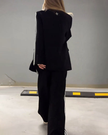 Zoey  Elegant Striped Blazer & Wide-Leg Pants Set