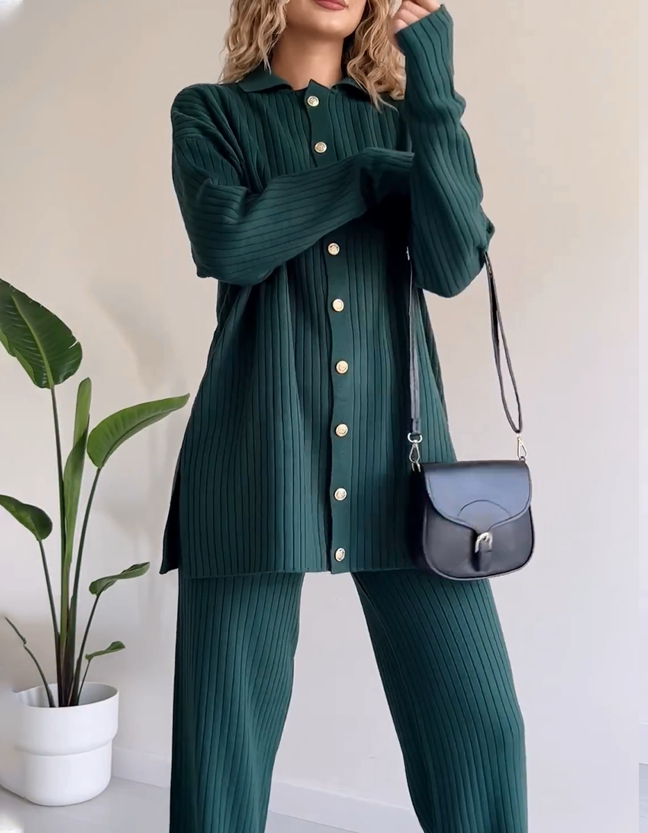 Anna Casual Striped Jacquard Knitted Two-pieces Set