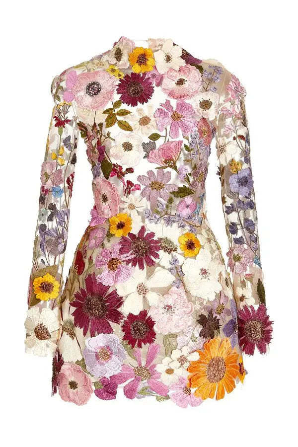 Sadie Elegantly Enchanted Floral Applique Backless Dress