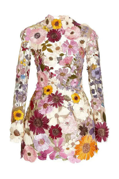 Sadie Elegantly Enchanted Floral Applique Backless Dress