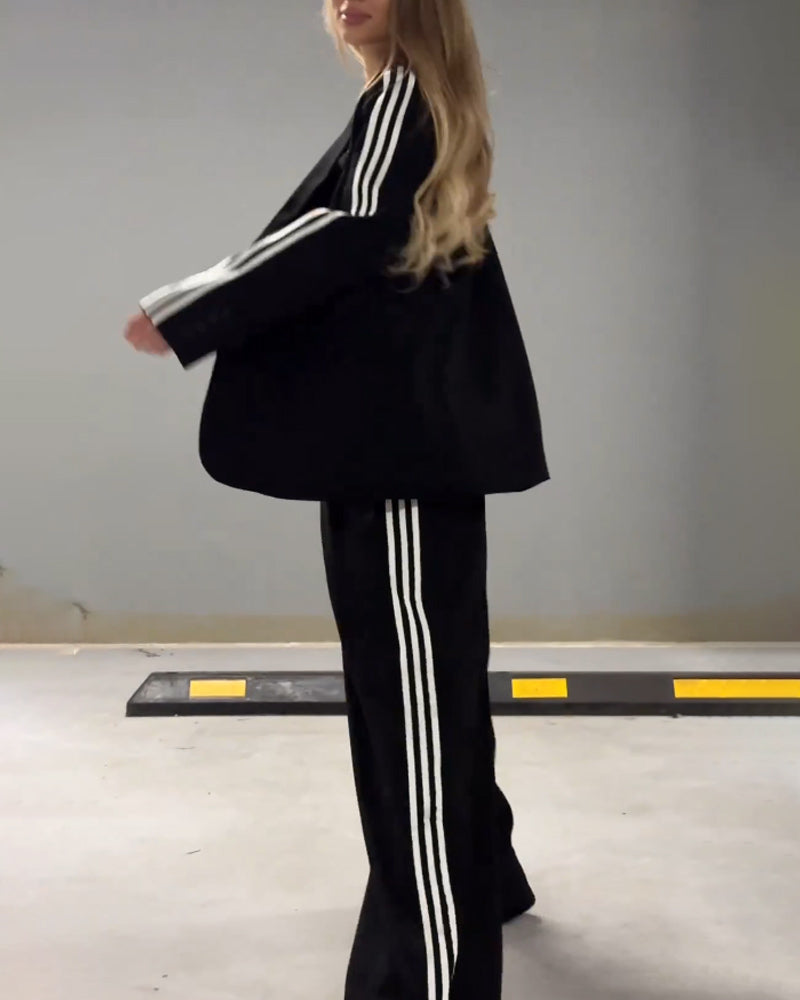 Zoey  Elegant Striped Blazer & Wide-Leg Pants Set