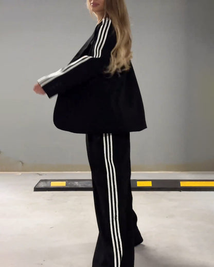 Zoey  Elegant Striped Blazer & Wide-Leg Pants Set