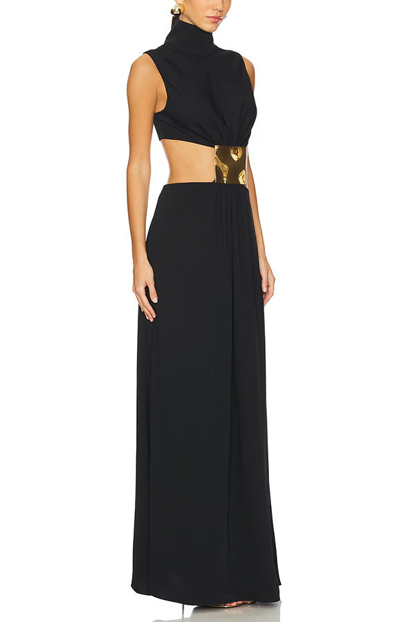 Isla Elegant High Neck Cutout Waist Maxi Dress