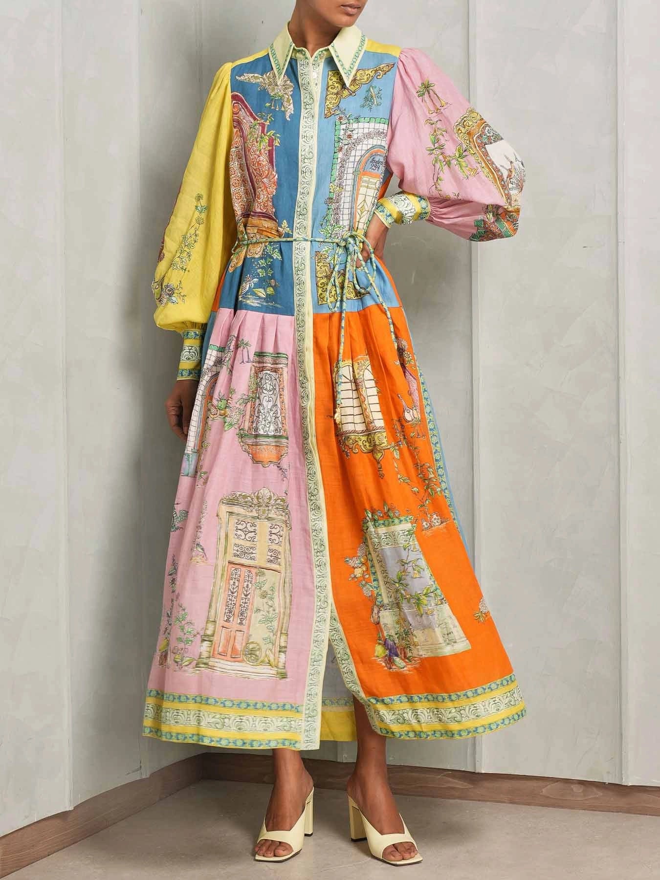 Grace Garden Print Button-Down Midi Dress