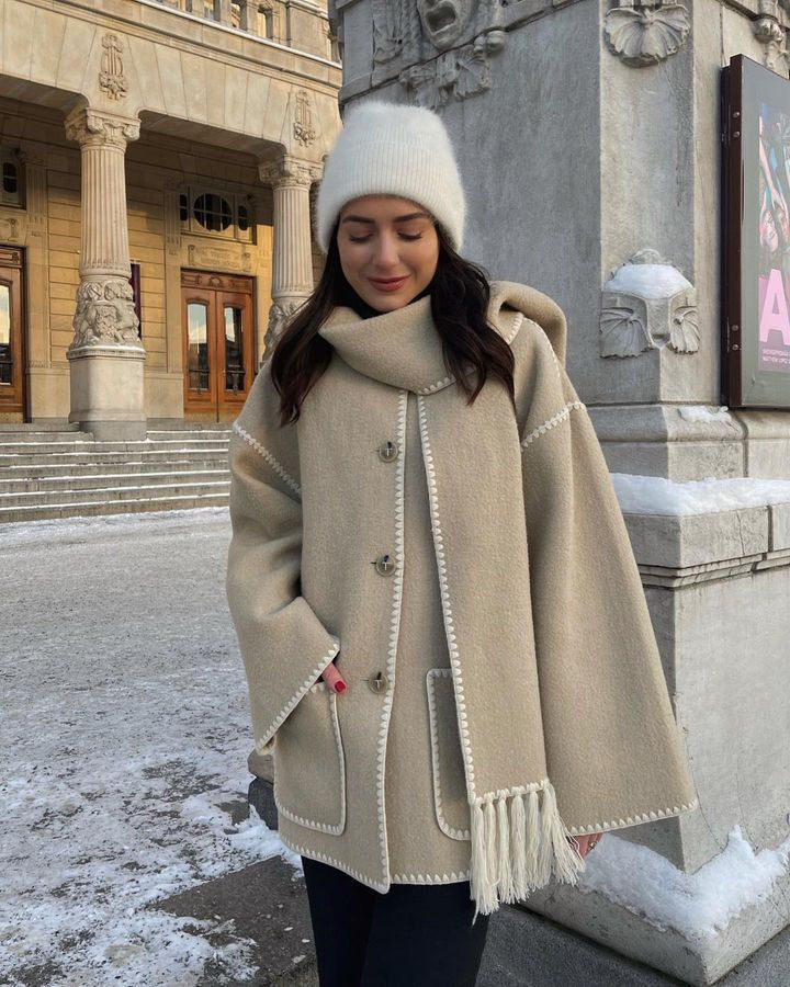 Natalie Hepburn Style Woolen Cape Coat