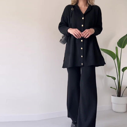 Anna Casual Striped Jacquard Knitted Two-pieces Set
