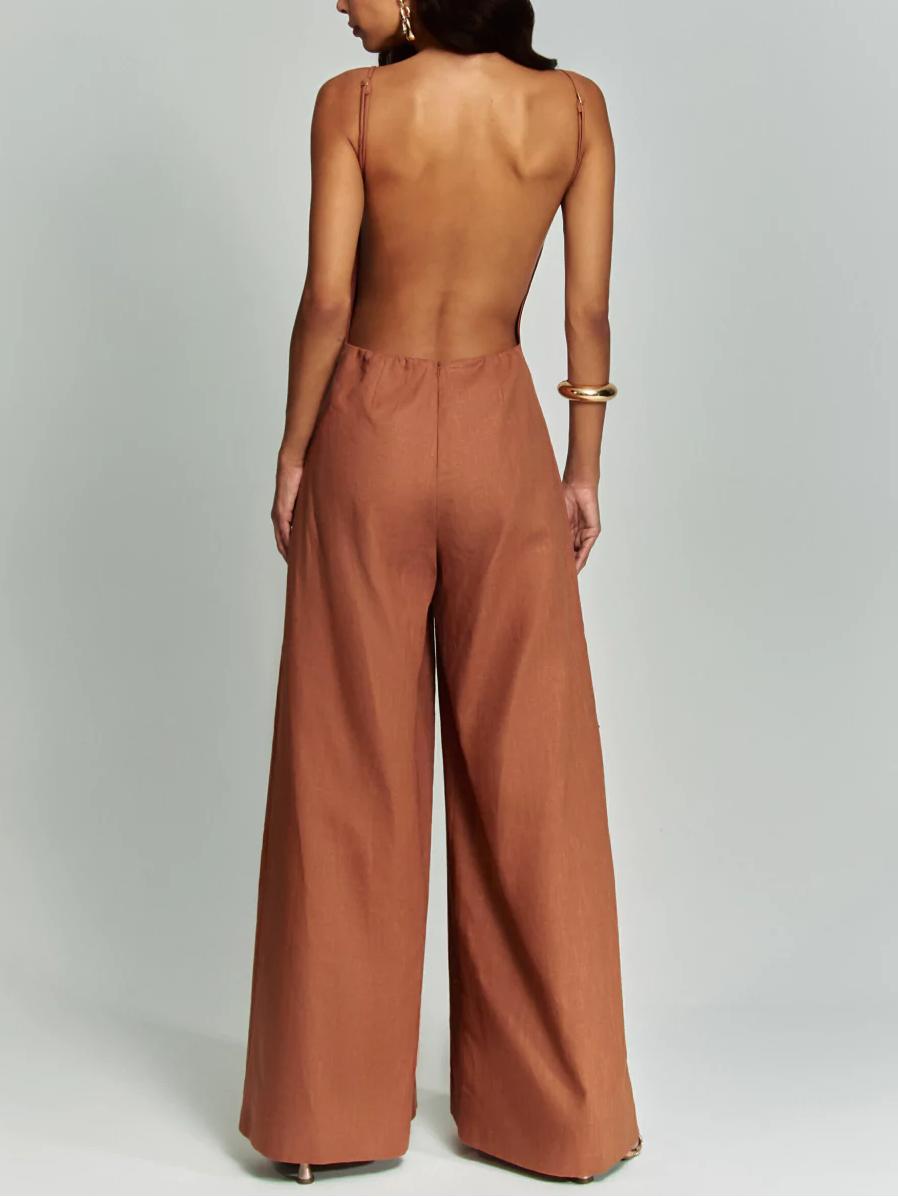 Eliza Elegant Brown Halter Jumpsuit