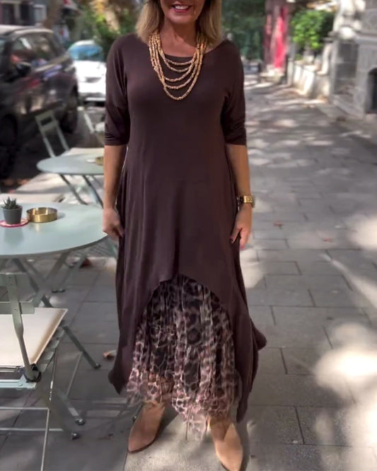 Amira Long Sleeve Dress with Tulle Effect Skirt