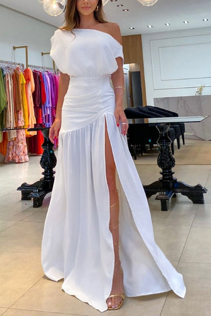 Leah Elegant Ruched One-Shoulder Maxi Gown