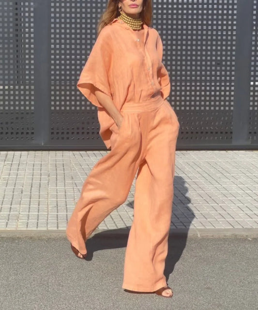 Lena Casual Summer Orange Two-Piece Set