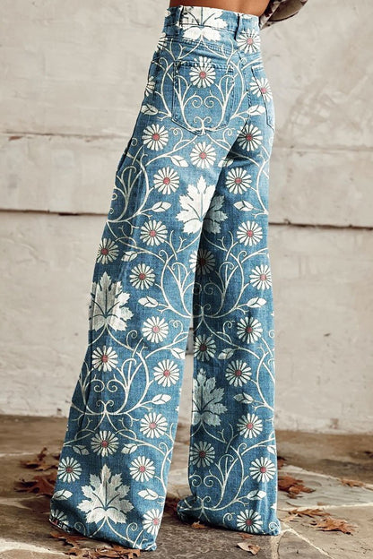 Fiona Elegant Boho Floral Pattern Pants