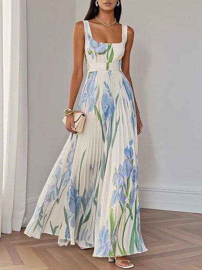 Karen Elegant Floral Chiffon A-Line Maxi Dress