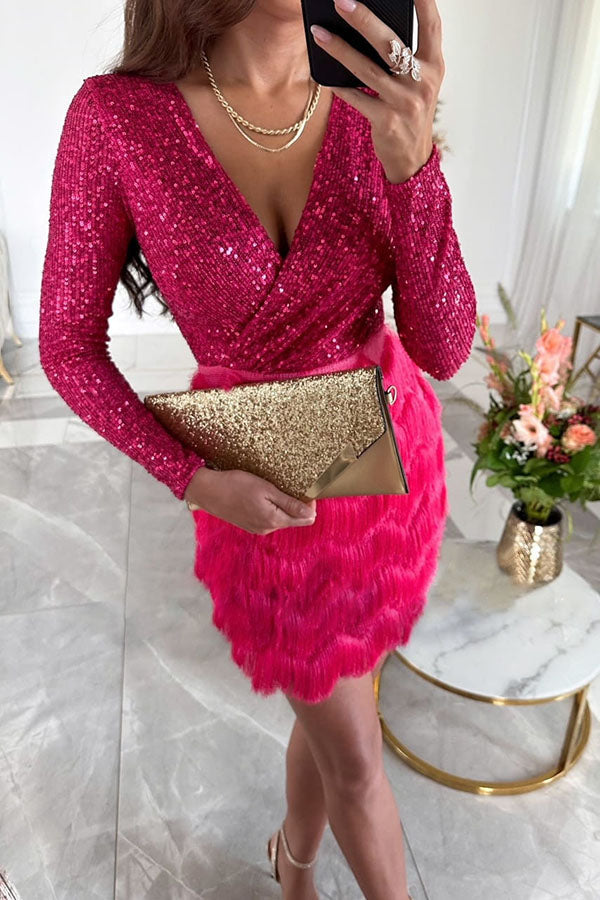 Nova Elegant Fringe Sequin Patchwork Dress