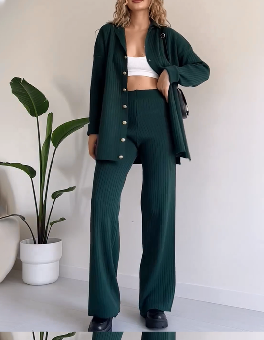 Anna Casual Striped Jacquard Knitted Two-pieces Set