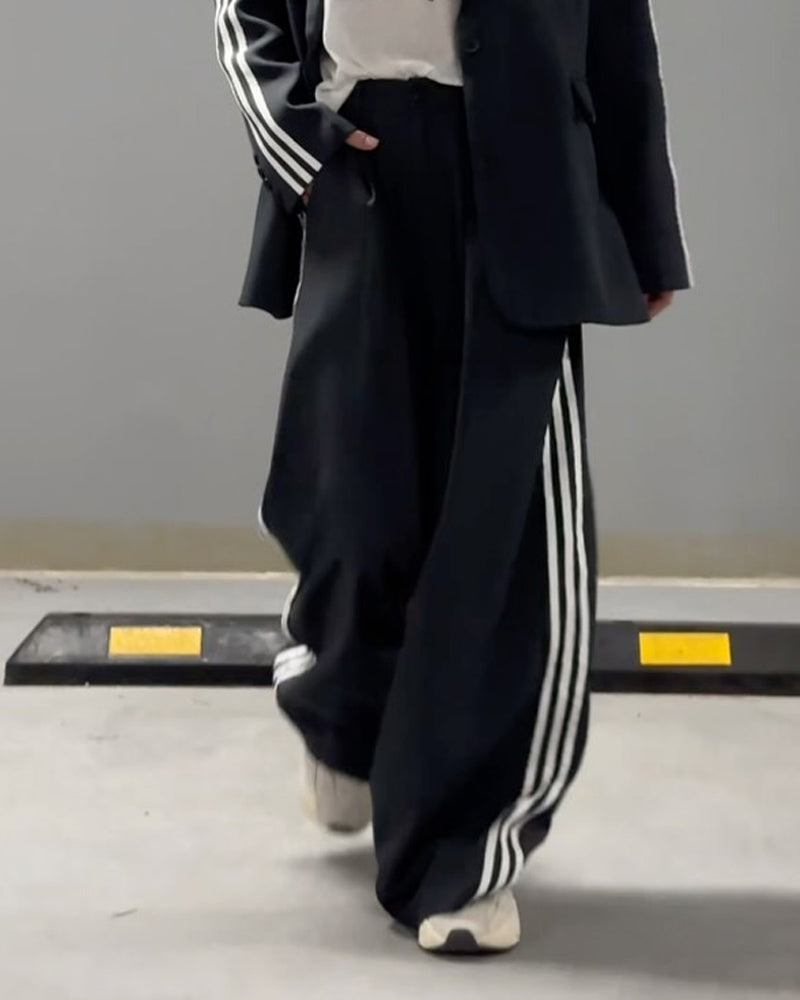 Zoey  Elegant Striped Blazer & Wide-Leg Pants Set