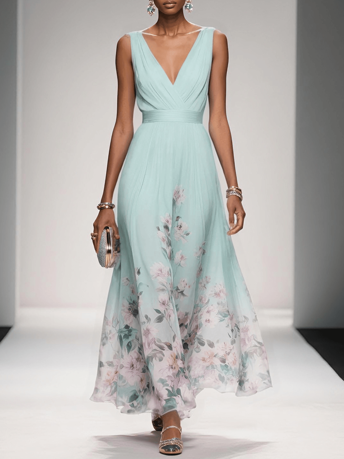 Amelia V Neck Sleeveless A-Line Maxi Dress