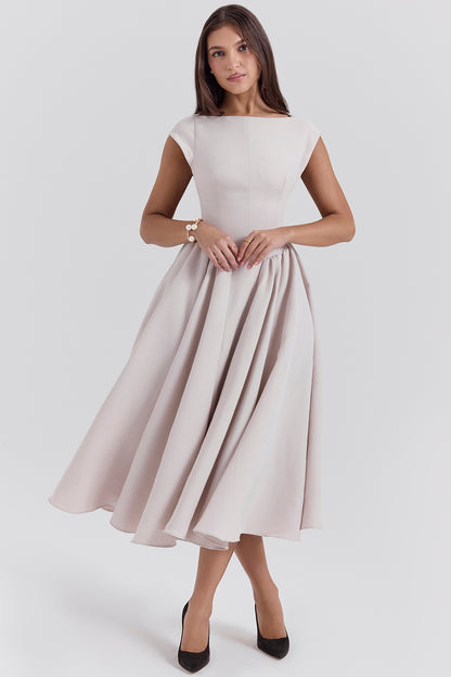 Emma Elegant Ivory Moire Satin Dress