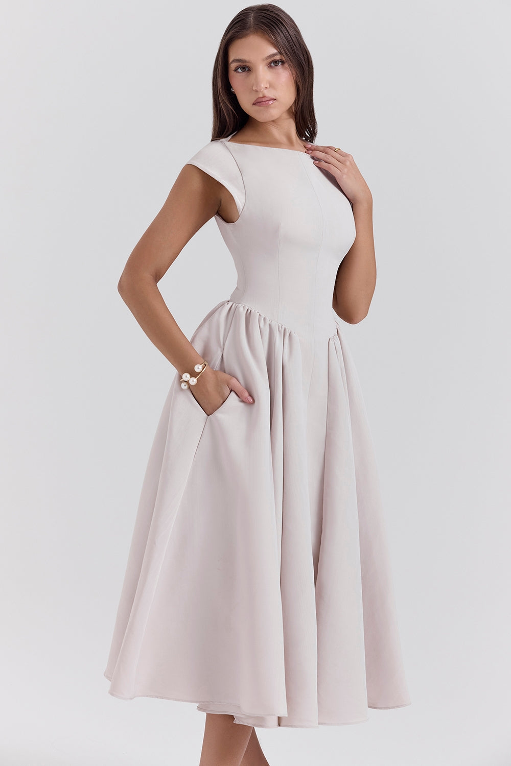 Emma Elegant Ivory Moire Satin Dress