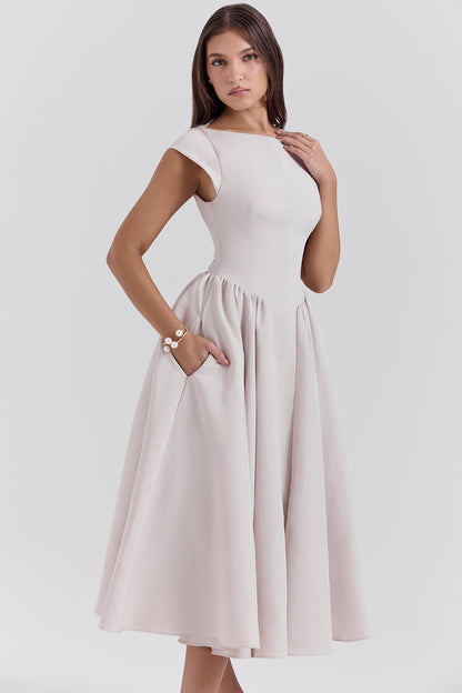 Emma Elegant Ivory Moire Satin Dress
