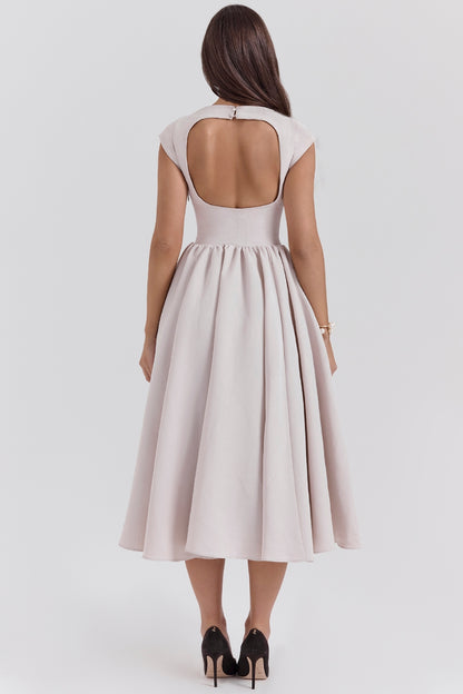 Emma Elegant Ivory Moire Satin Dress