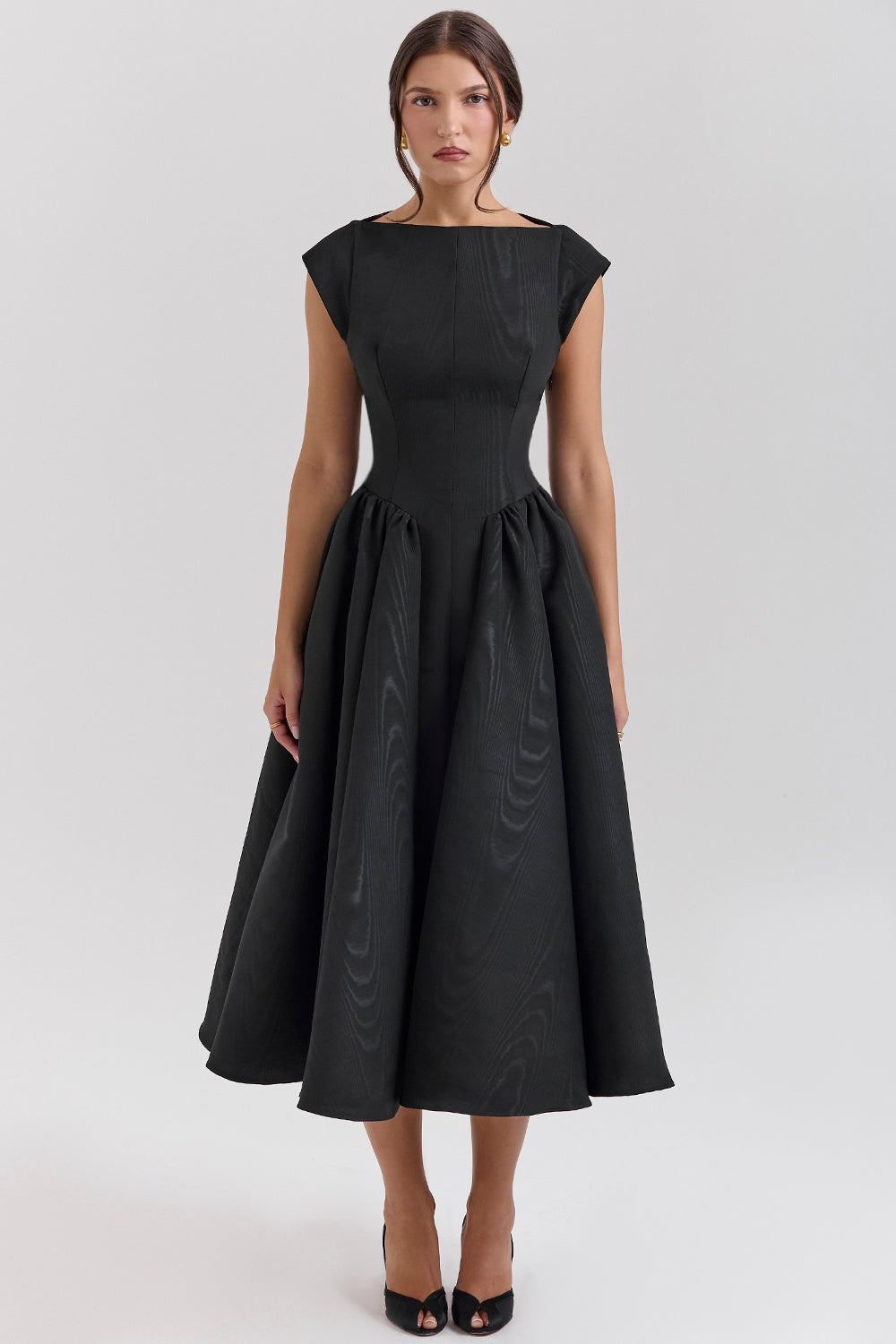 Emma Elegant Ivory Moire Satin Dress