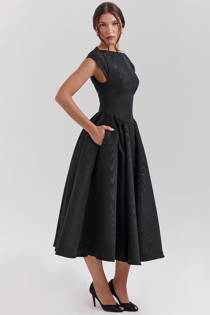 Emma Elegant Ivory Moire Satin Dress