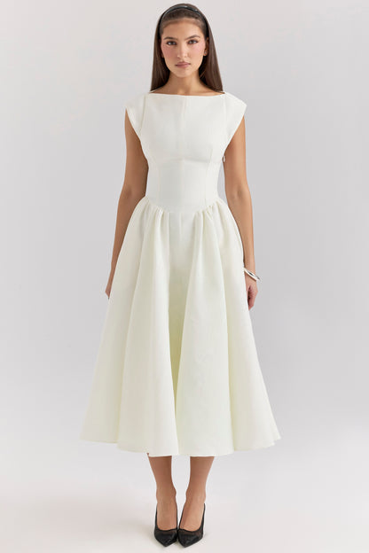 Emma Elegant Ivory Moire Satin Dress