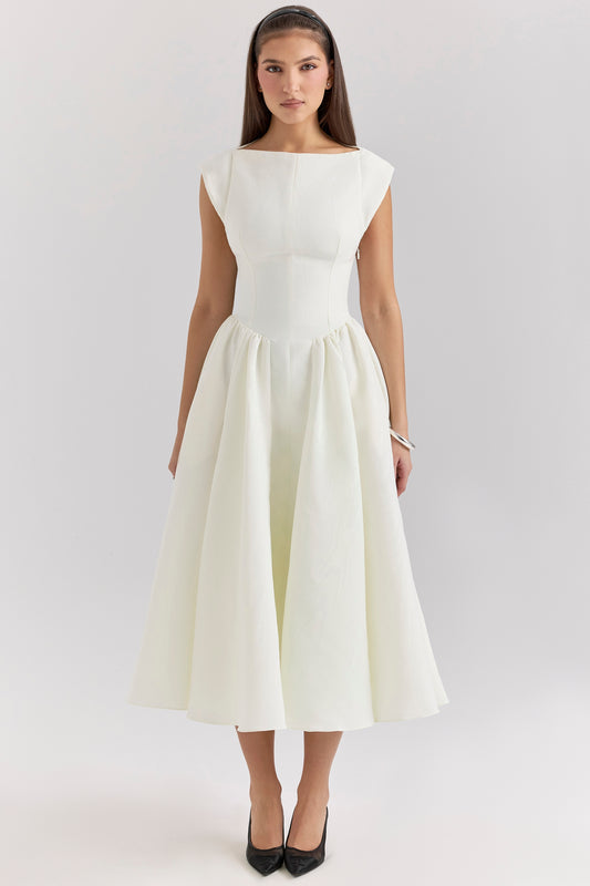 Emma Elegant Ivory Moire Satin Dress