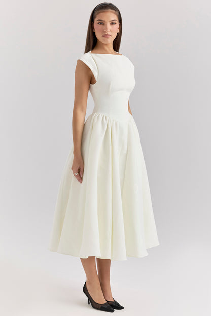 Emma Elegant Ivory Moire Satin Dress