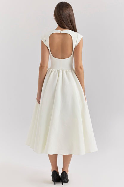 Emma Elegant Ivory Moire Satin Dress