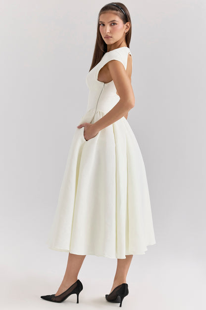 Emma Elegant Ivory Moire Satin Dress