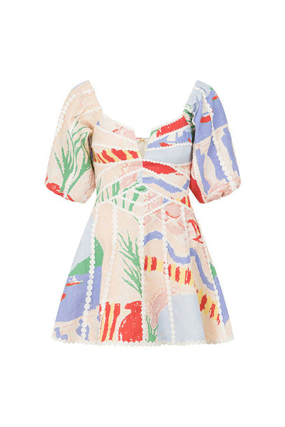 Leah Elegant Linen Blend Ric Rac Trim Mini Dress