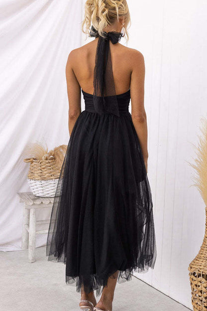 Sarah Elegant Tulle Gathered Detail Halter Dress