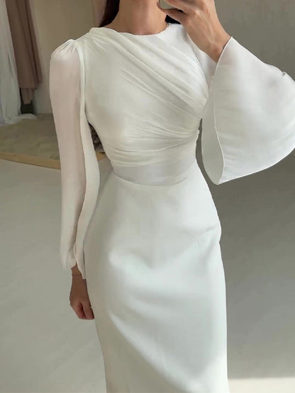 Fashion Solid Color Waistline Sexy Long-Sleeved Dress