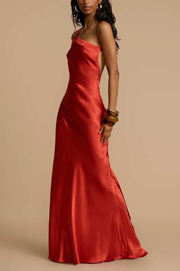 Eliza Elegant Satin One-Shoulder Backless Maxi Dress