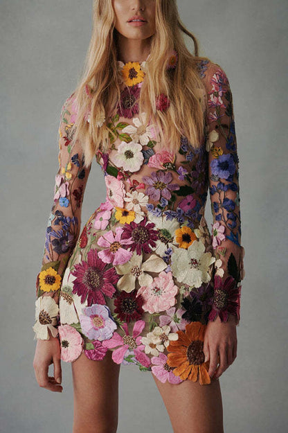Sadie Elegantly Enchanted Floral Applique Backless Dress