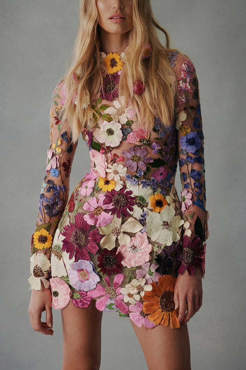 Sadie Elegantly Enchanted Floral Applique Backless Dress
