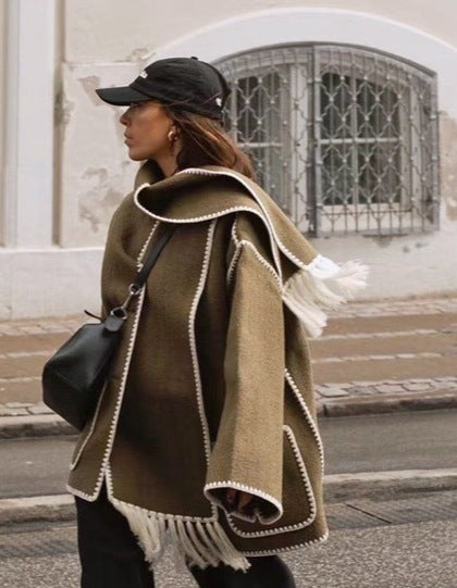 Natalie Hepburn Style Woolen Cape Coat