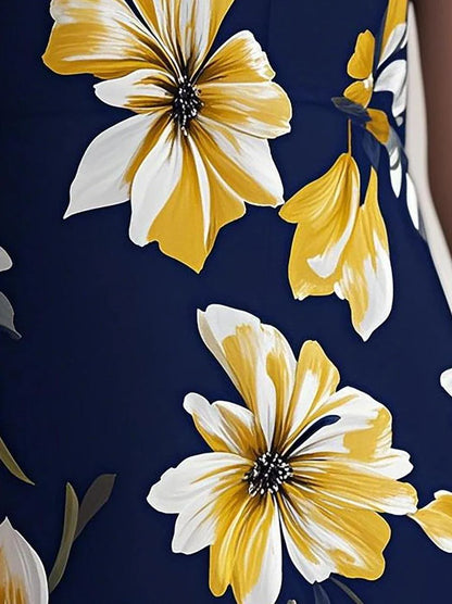 Elegant Floral Print Sleeveless Maxi Dress