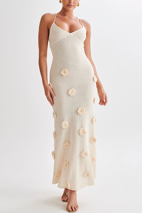 Stella Elegant Crochet Back Lace-Up Maxi Dress