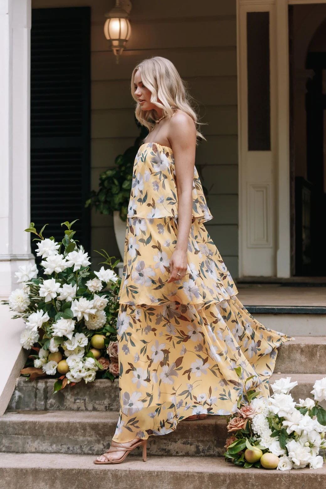 Hannah  Elegant Strapless Polka Dot Gown