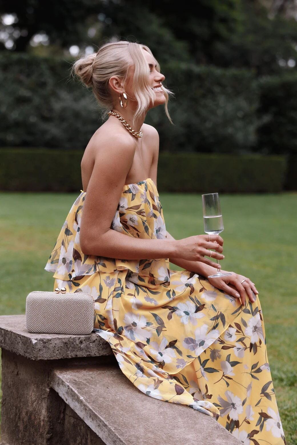 Hannah  Elegant Strapless Polka Dot Gown