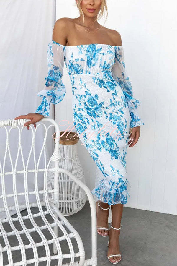 Iris Elegant Floral Off-Shoulder Smocked Waist Dress