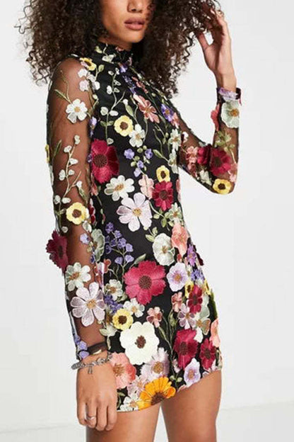 Sadie Elegantly Enchanted Floral Applique Backless Dress