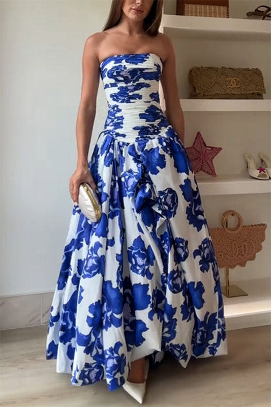 Ellie Elegant Ruched Bodice Floral Maxi Dress