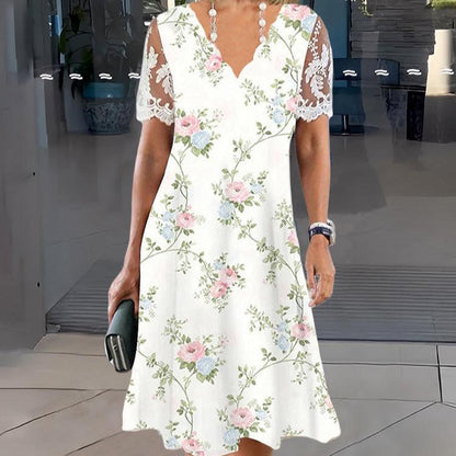 Youthful Floral Print Short Sleeve Mini Dress