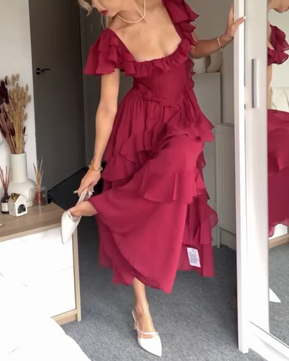 Square Neck Ruffle Sleeves Dress