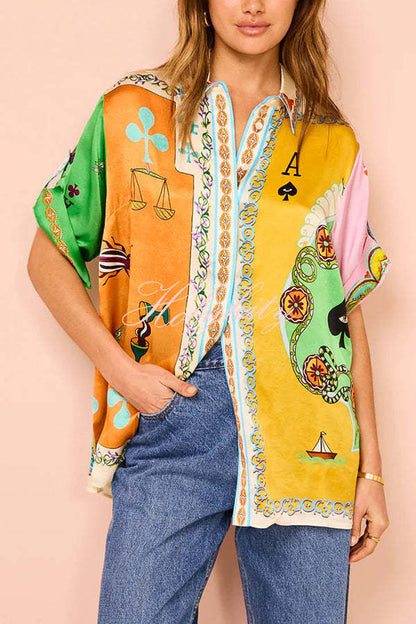 Isla Stylish Poker Print Satin Blouse